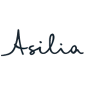 Asilia logo in dark blue script on a white background.