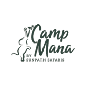 Camp Mana logo featuring an elephant silhouette reaching for leaves, with the text "Camp Mana by Sunpath Safaris" in a stylish font.